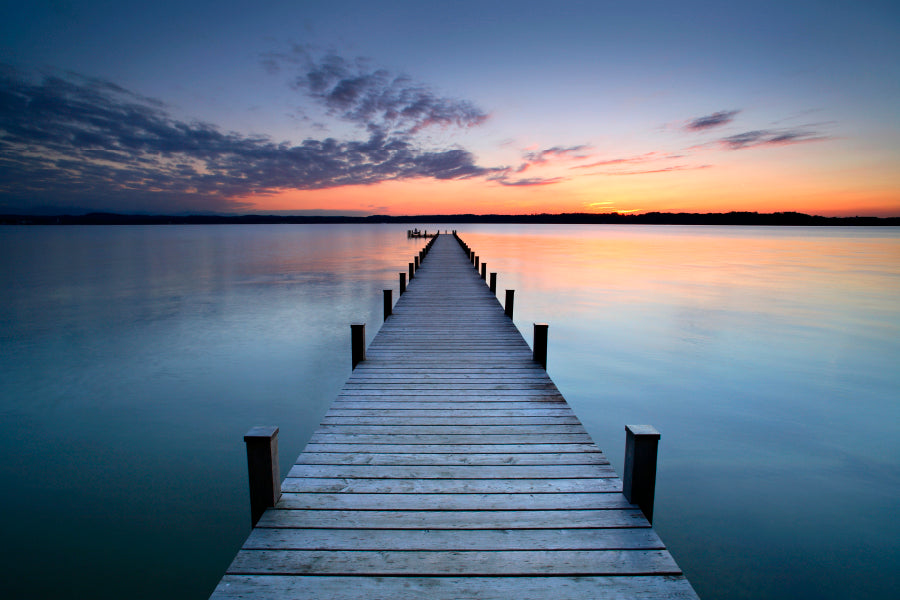 Wooden Pier On Lake & Sunset Sky Home Decor Premium Quality Poster Print Choose Your Sizes