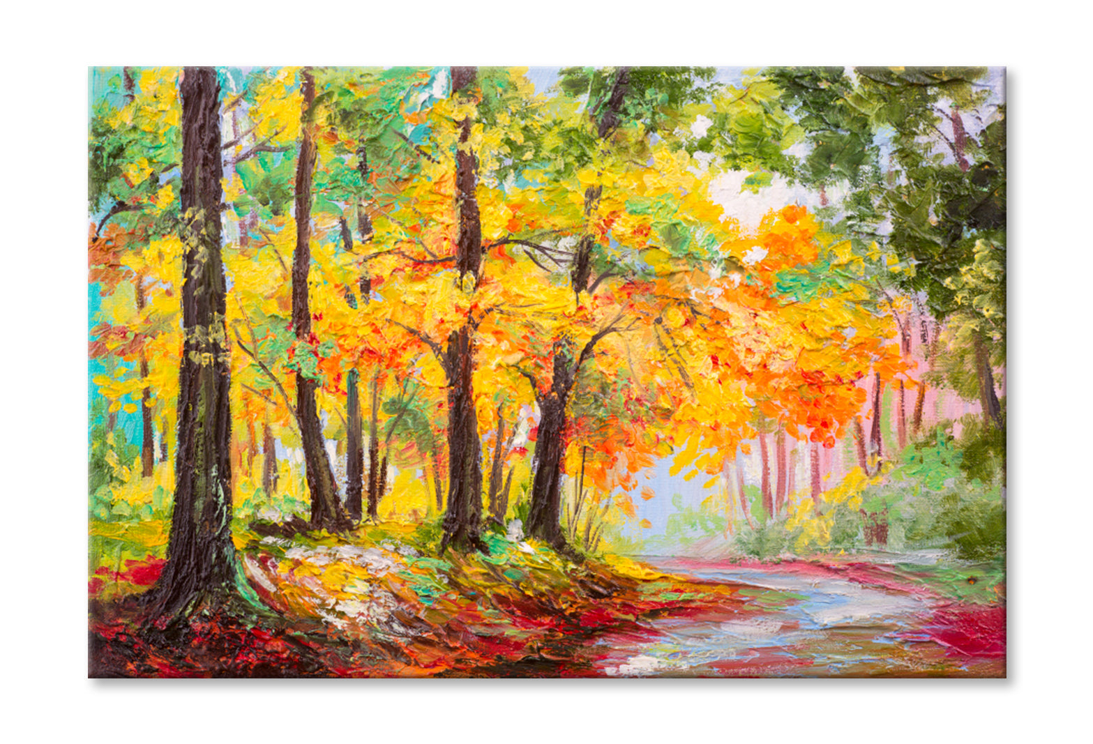 Colorful Autumn Forest Oil Painting Wall Art Limited Edition High Quality Print Stretched Canvas None