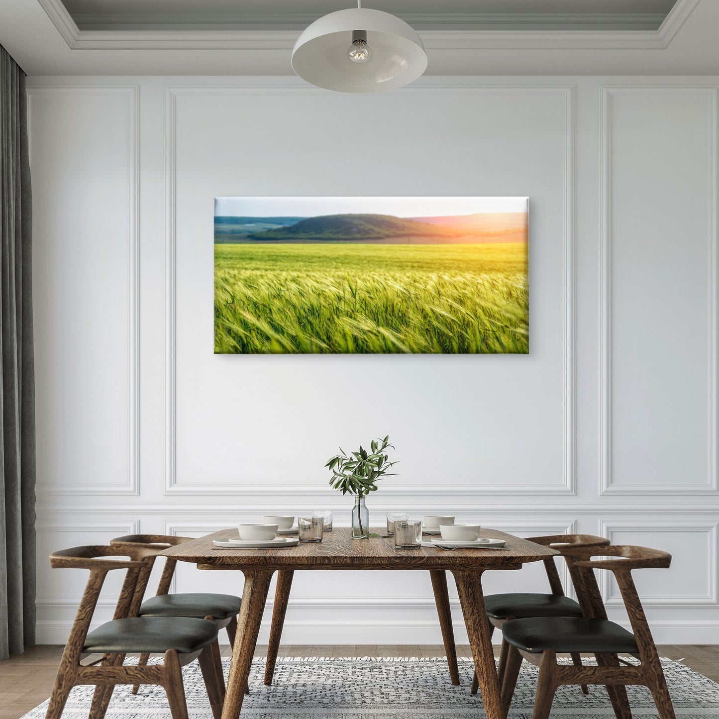 Green Wheat Field Countryside Blowing Wind Wall Art Canvas Office Home Room Framed 120x60cm