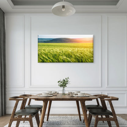 Green Wheat Field Countryside Blowing Wind Wall Art Canvas Office Home Room Framed 120x60cm