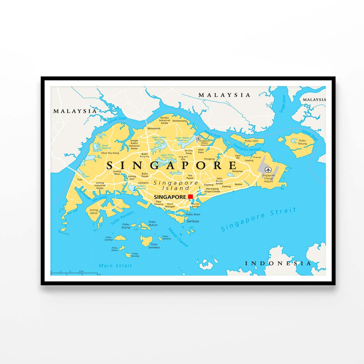 Singapore Island Political Map & Capital Home Decor Premium Quality Poster Print Choose Your Sizes