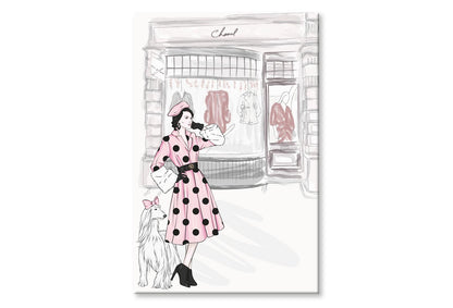 Pink Lady With Her Dog Fashion Wall Art Limited Edition High Quality Print Stretched Canvas None