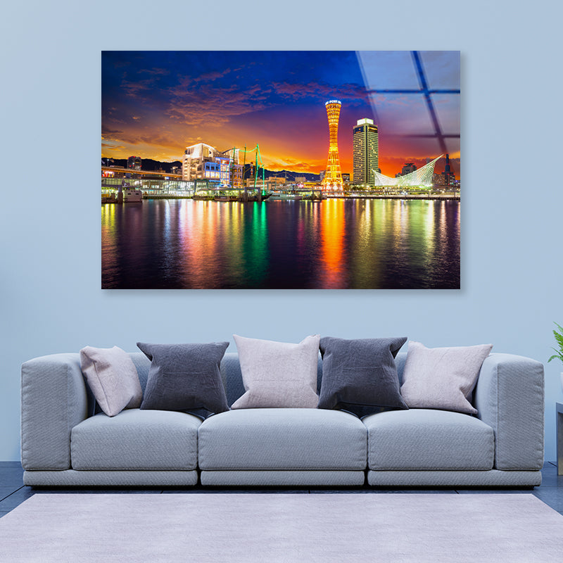 Orange And Blue Sky in Kobe Japan Acrylic Glass Print Tempered Glass Wall Art 100% Made in Australia Ready to Hang - Bella Home Decor