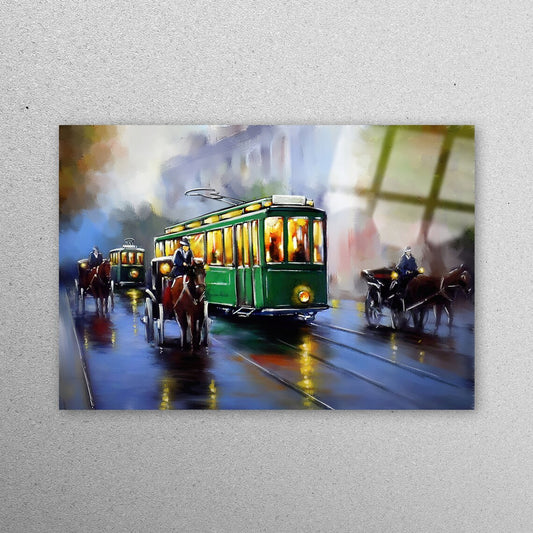 Retro Tram Oil Painting Acrylic Glass Print Tempered Glass Wall Art 100% Made in Australia Ready to Hang