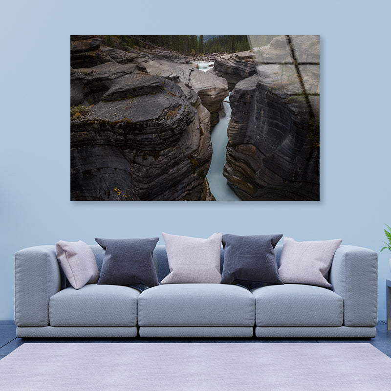 A River Flows through Cascading Over a Rocky Cliff Acrylic Glass Print Tempered Glass Wall Art 100% Made in Australia Ready to Hang