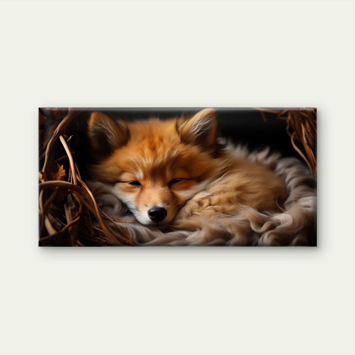 Cute Baby Fox Sleeping Soft Fur Wall Art Canvas Office Home Framed 120x60cm
