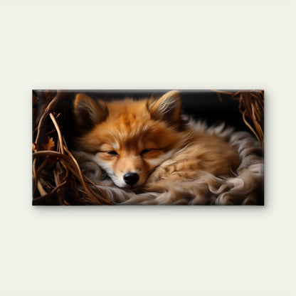 Cute Baby Fox Sleeping Soft Fur Wall Art Canvas Office Home Framed 120x60cm