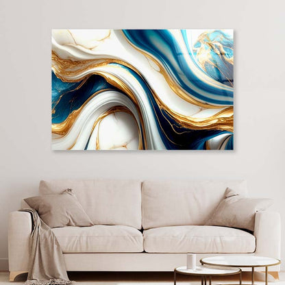 Creative Blue Golden Art Acrylic Glass Print Tempered Glass Wall Art 100% Made in Australia Ready to Hang