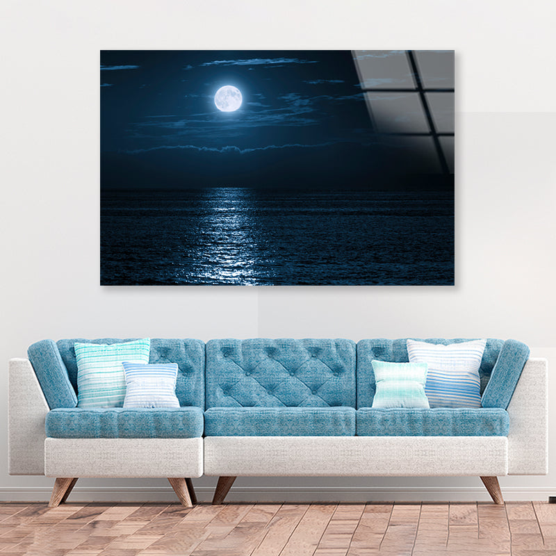 Moon In Night Sky Over the Sea Acrylic Glass Print Tempered Glass Wall Art 100% Made in Australia Ready to Hang - Bella Home Decor