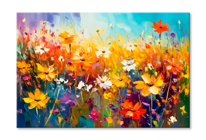 Beautiful Wildflowers Blooming Field Oil Painting Wall Art Limited Edition High Quality Print Stretched Canvas None