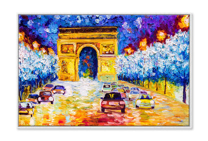 Street View of Arc de Trompe Paris Oil Painting Wall Art Limited Edition High Quality Print Canvas Box Framed White