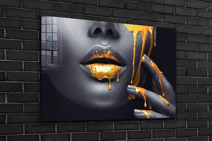 B&W Woman & Gold Lips UV Direct Aluminum Print Australian Made Quality