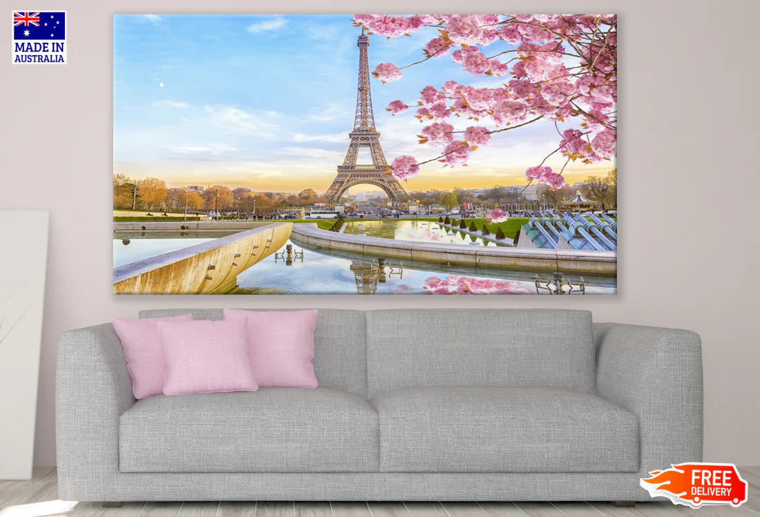 Eiffel Tower & Cherry Blossom Tree Photograph 90x60cm Print 100% Australian Made