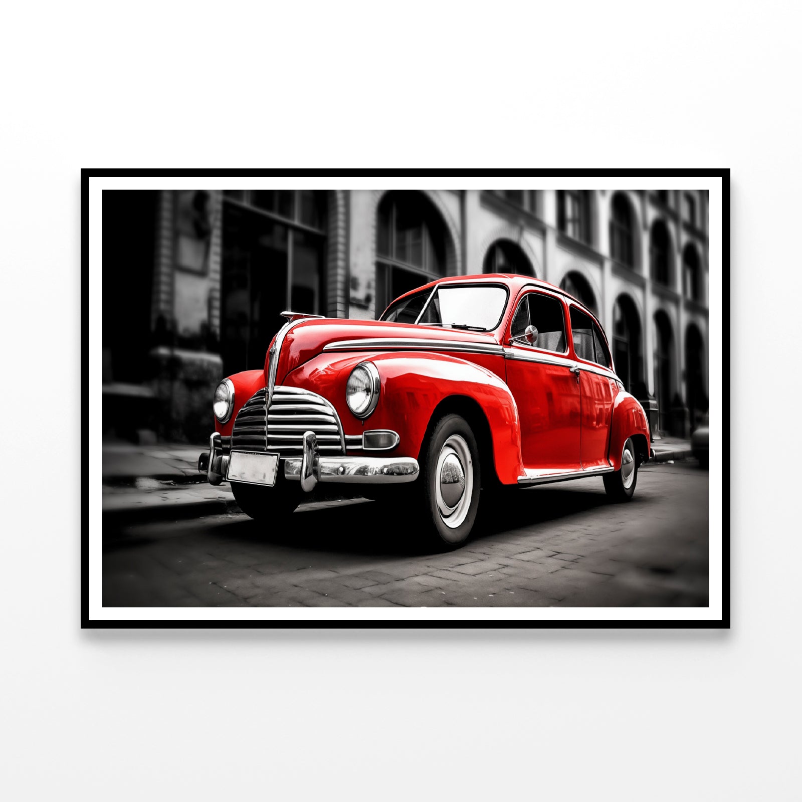 Old Red Car in the Street Home Decor Premium Quality Poster Print Choose Your Sizes - Bella Home Decor