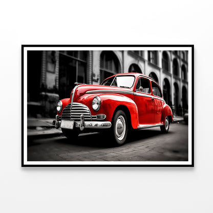 Old Red Car in the Street Home Decor Premium Quality Poster Print Choose Your Sizes - Bella Home Decor