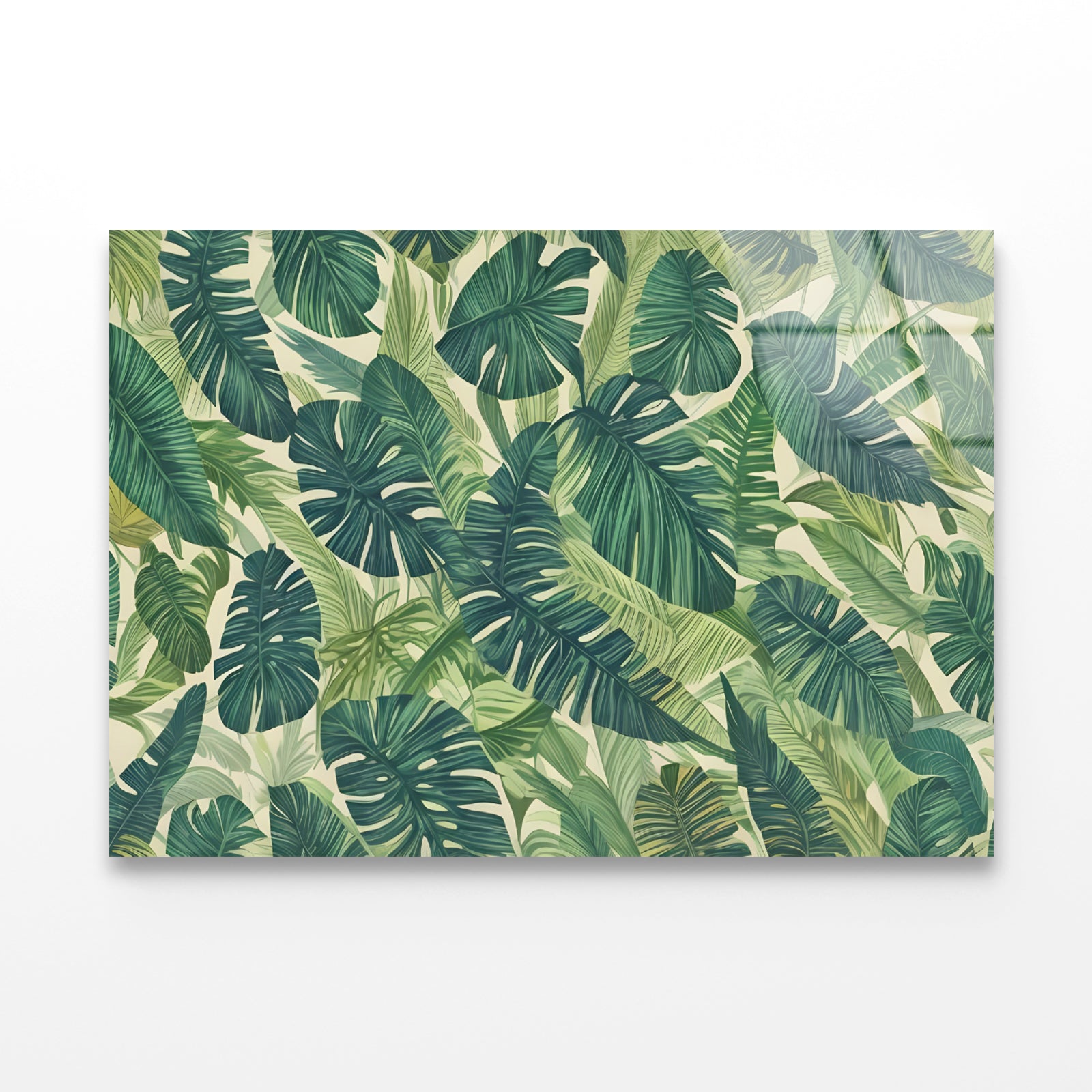 Lush Green Leaves Set, Tropical Jungle Acrylic Glass Print Tempered Glass Wall Art 100% Made in Australia Ready to Hang - Bella Home Decor