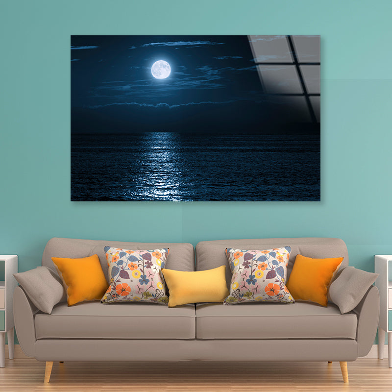 Moon In Night Sky Over the Sea Acrylic Glass Print Tempered Glass Wall Art 100% Made in Australia Ready to Hang - Bella Home Decor