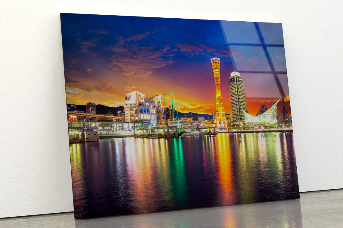 Orange And Blue Sky in Kobe Japan Acrylic Glass Print Tempered Glass Wall Art 100% Made in Australia Ready to Hang - Bella Home Decor