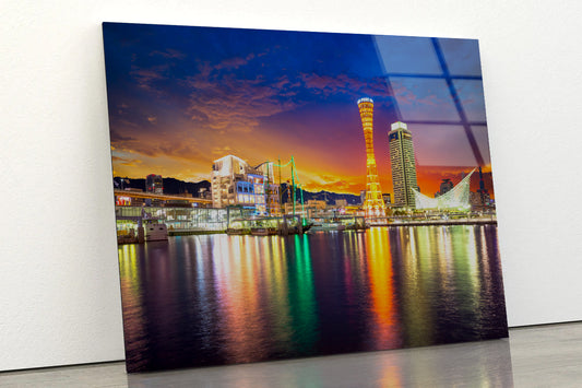 Orange And Blue Sky in Kobe Japan Acrylic Glass Print Tempered Glass Wall Art 100% Made in Australia Ready to Hang - Bella Home Decor