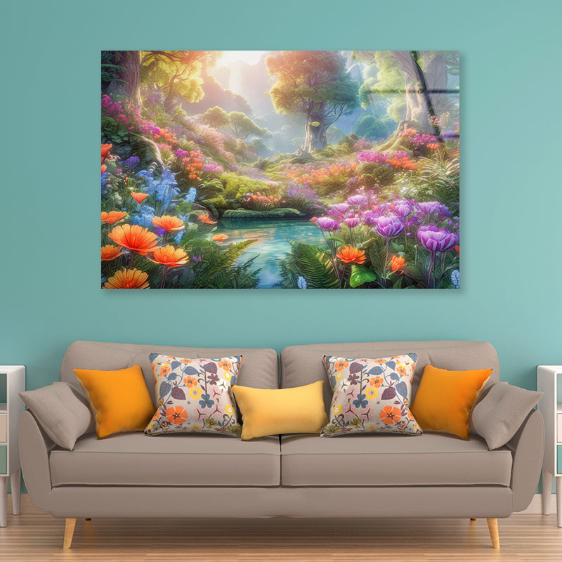 A Pond with Colorful Flowers in Beautiful Nature Acrylic Glass Print Tempered Glass Wall Art 100% Made in Australia Ready to Hang