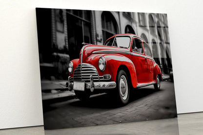 Old Red Car in the Street Acrylic Glass Print Tempered Glass Wall Art 100% Made in Australia Ready to Hang - Bella Home Decor