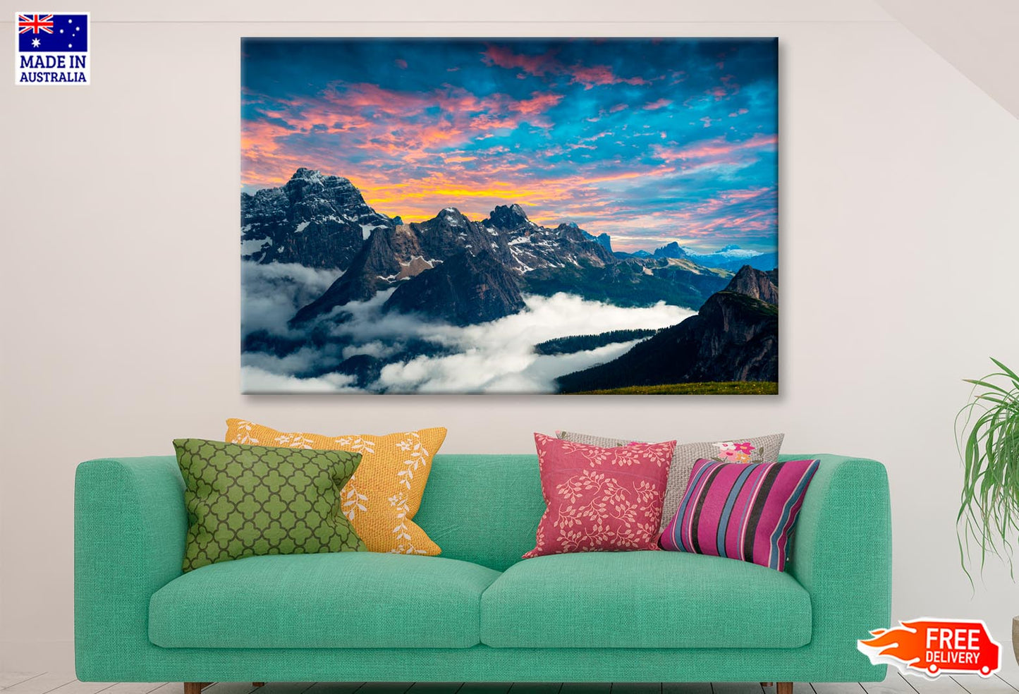 Mountain At Sunrise Time Wall Art Decor 100% Australian Made