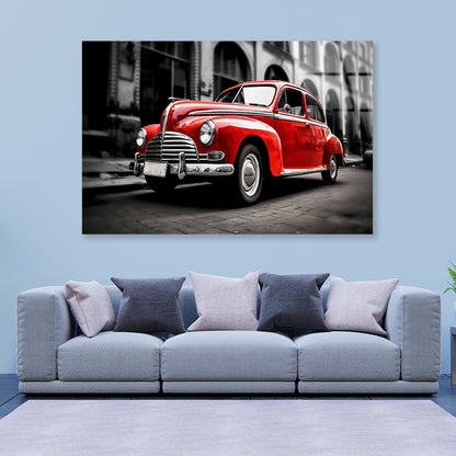 Old Red Car in the Street Acrylic Glass Print Tempered Glass Wall Art 100% Made in Australia Ready to Hang - Bella Home Decor