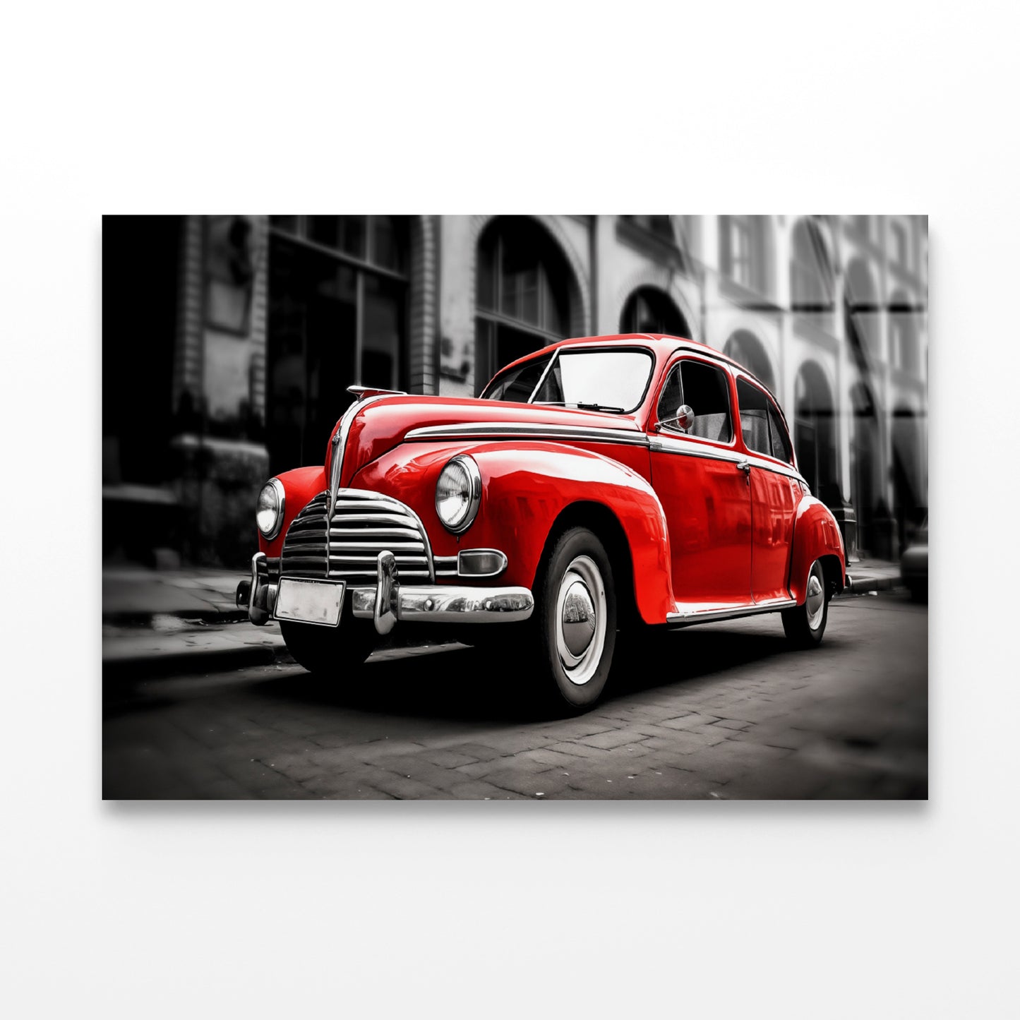 Old Red Car in the Street Acrylic Glass Print Tempered Glass Wall Art 100% Made in Australia Ready to Hang - Bella Home Decor