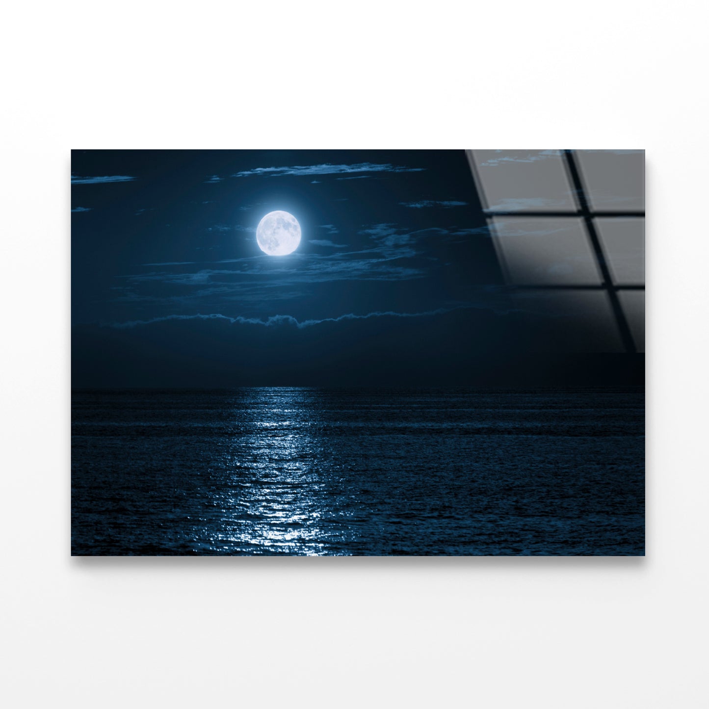 Moon In Night Sky Over the Sea Acrylic Glass Print Tempered Glass Wall Art 100% Made in Australia Ready to Hang - Bella Home Decor
