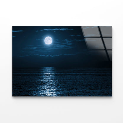 Moon In Night Sky Over the Sea Acrylic Glass Print Tempered Glass Wall Art 100% Made in Australia Ready to Hang - Bella Home Decor