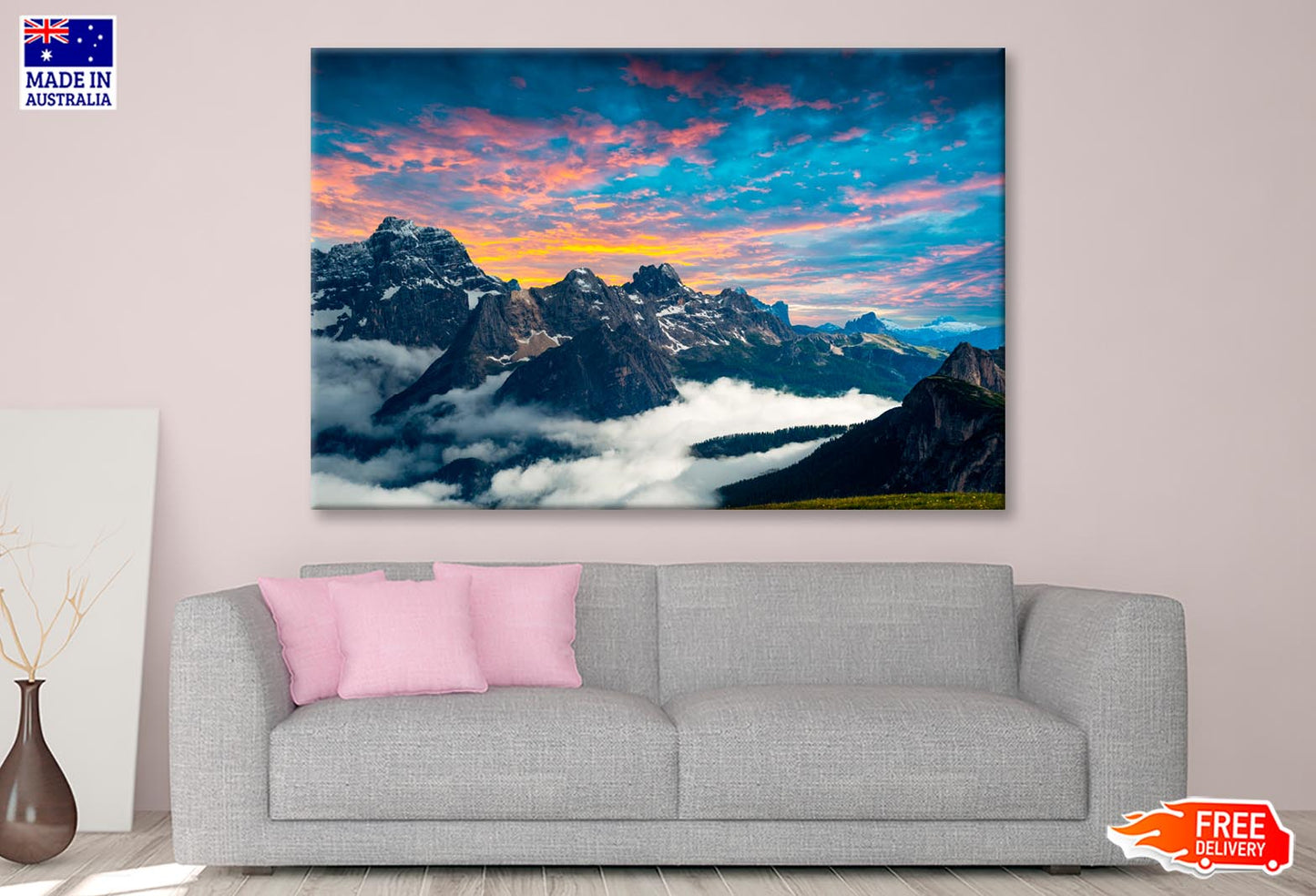 Mountain At Sunrise Time Wall Art Decor 100% Australian Made