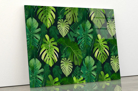 Green Leaves Feature Acrylic Glass Print Tempered Glass Wall Art 100% Made in Australia Ready to Hang - Bella Home Decor