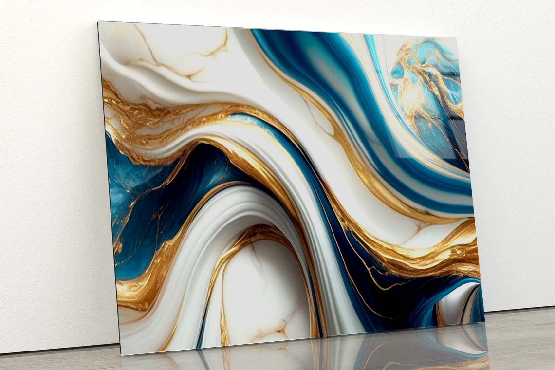 Creative Blue Golden Art Acrylic Glass Print Tempered Glass Wall Art 100% Made in Australia Ready to Hang