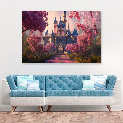 A Castle Surrounded By Trees, Sky & Flowers Acrylic Glass Print Tempered Glass Wall Art 100% Made in Australia Ready to Hang