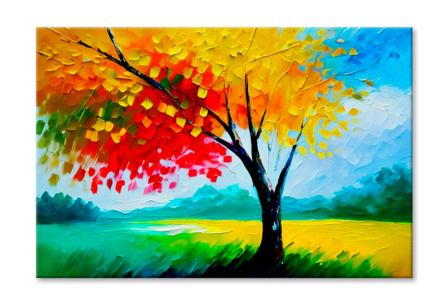 Semi Abstract Image Of Tree Oil Painting Wall Art Limited Edition High Quality Print Stretched Canvas None