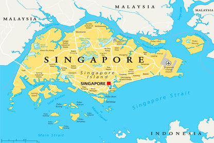 Singapore Island Political Map & Capital Home Decor Premium Quality Poster Print Choose Your Sizes