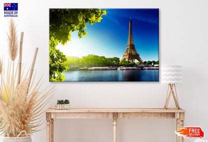 Seine In Paris with Eiffel Tower in Sunrise Time Wall Art Decor 100% Australian Made