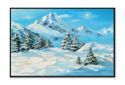 Winter Mountain Landscape & Snow Coverd Trees Oil Painting Wall Art Limited Edition High Quality Print Canvas Box Framed Black