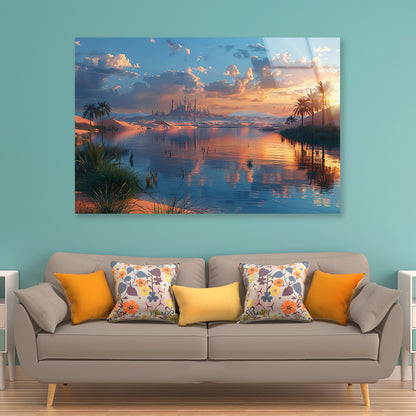 River, Trees, and a Sunset Acrylic Glass Print Tempered Glass Wall Art 100% Made in Australia Ready to Hang - Bella Home Decor