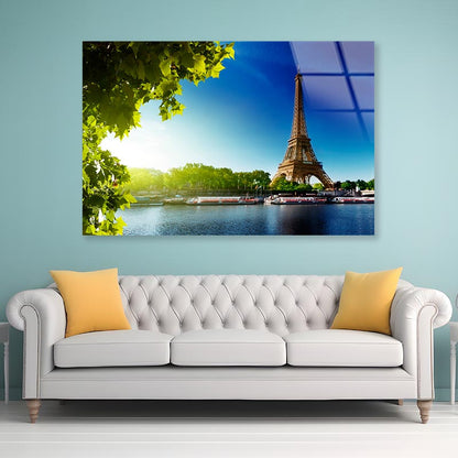 Seine In Paris with Eiffel Tower in Sunrise Time Acrylic Glass Print Tempered Glass Wall Art 100% Made in Australia Ready to Hang