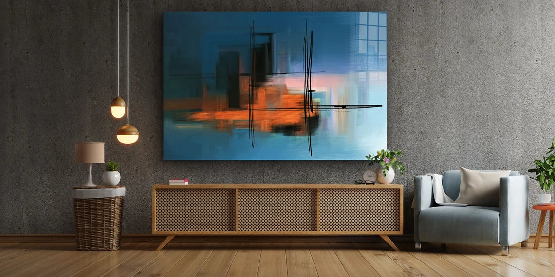 Orange Blue Abstract UV Direct Aluminum Print Australian Made Quality