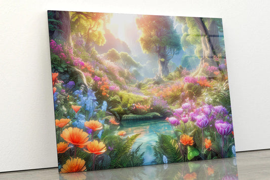 A Pond with Colorful Flowers in Beautiful Nature Acrylic Glass Print Tempered Glass Wall Art 100% Made in Australia Ready to Hang