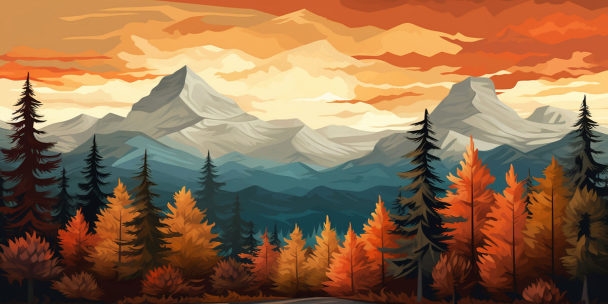 Autumn Mountain Forest Valley Wall Art Canvas Office Home Framed 120x60cm