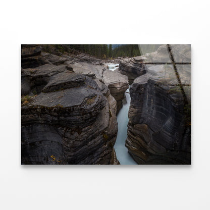 A River Flows through Cascading Over a Rocky Cliff Acrylic Glass Print Tempered Glass Wall Art 100% Made in Australia Ready to Hang