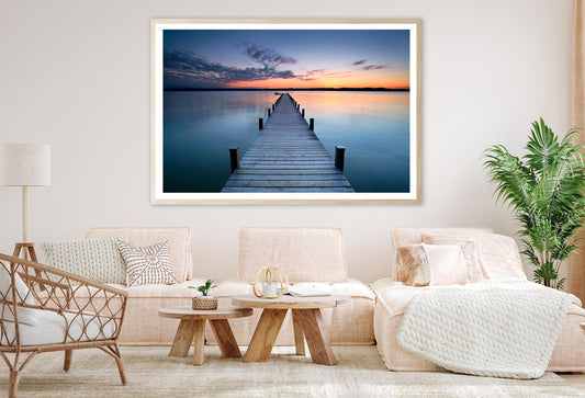 Wooden Pier On Lake & Sunset Sky Home Decor Premium Quality Poster Print Choose Your Sizes