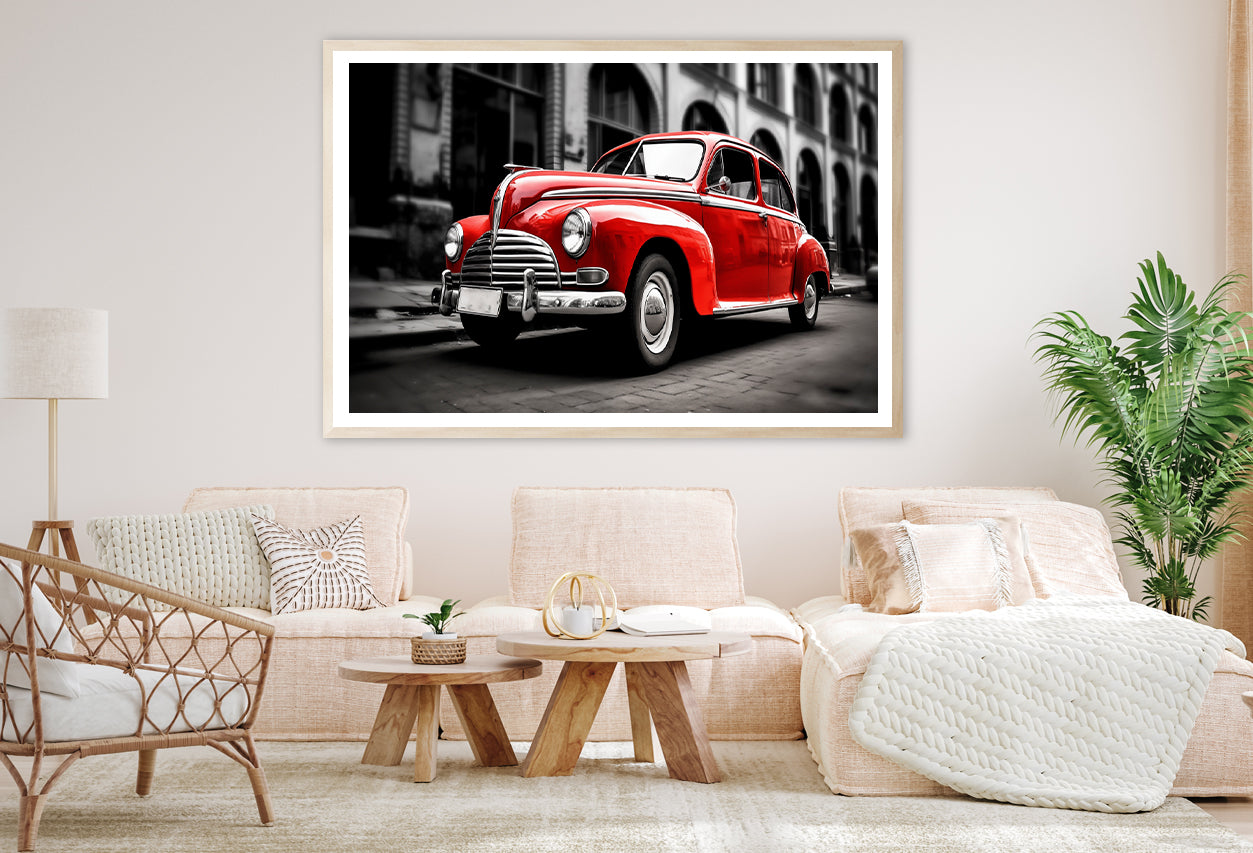 Old Red Car in the Street Home Decor Premium Quality Poster Print Choose Your Sizes - Bella Home Decor