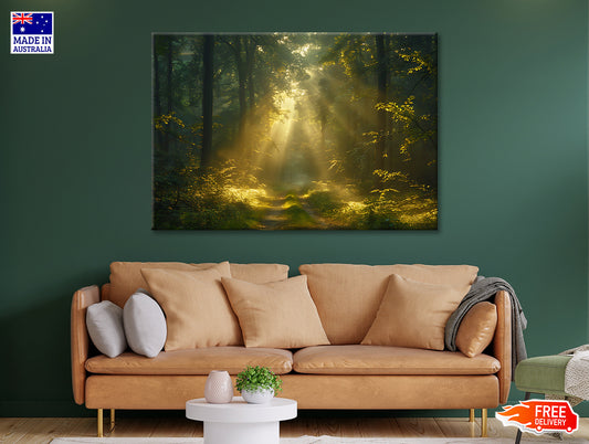 Sun Shining With Trees in a Forest Print 100% Australian Made - Bella Home Decor