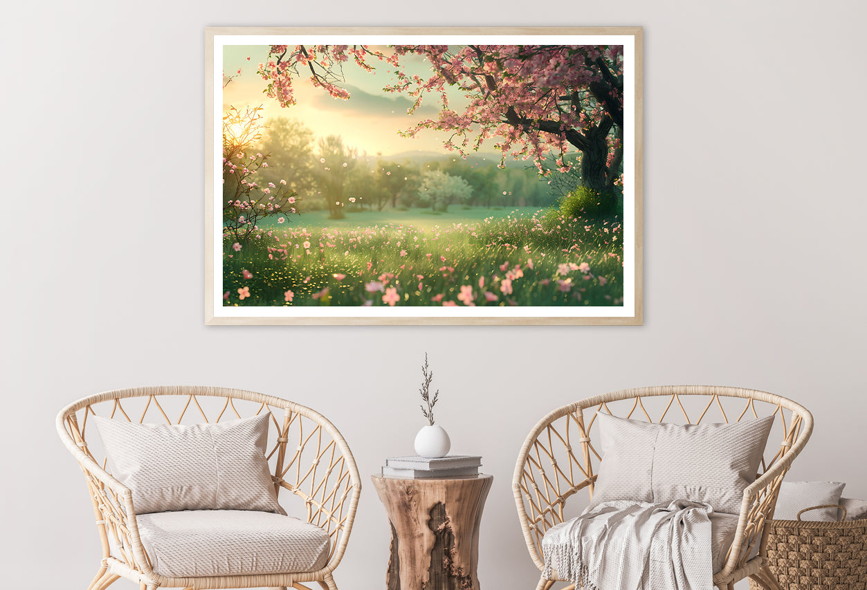 Field Of Flowers with Trees Home Decor Premium Quality Poster Print Choose Your Sizes - Bella Home Decor