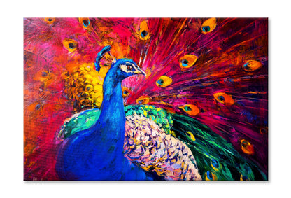 Multicolored Peacock Watercolor Painting Wall Art Limited Edition High Quality Print Stretched Canvas None