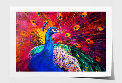 Multicolored Peacock Watercolor Painting Wall Art Limited Edition High Quality Print Unframed Roll Canvas None